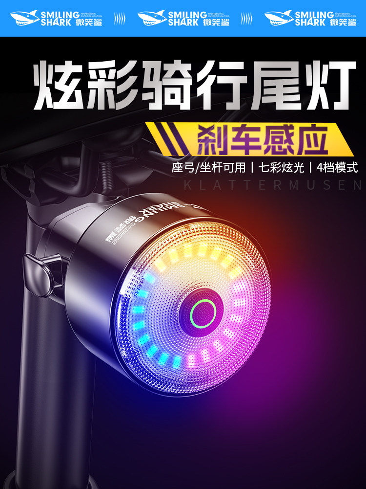自行车夜骑灯公路车山地车单车夜间照明灯炫彩智能刹车感应后尾灯