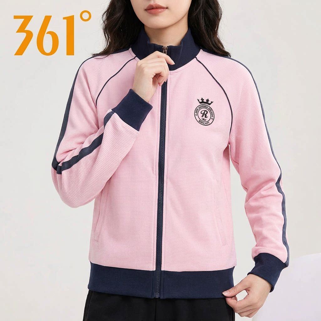 361开襟运动卫衣女2026春秋季新款华夫格舒适立领插肩袖上衣长袖