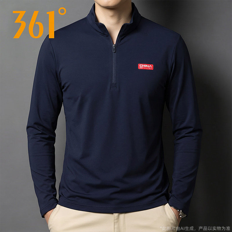 361°官方正品男款POLOT恤2026春秋季新款宽松立领运动休闲长袖男