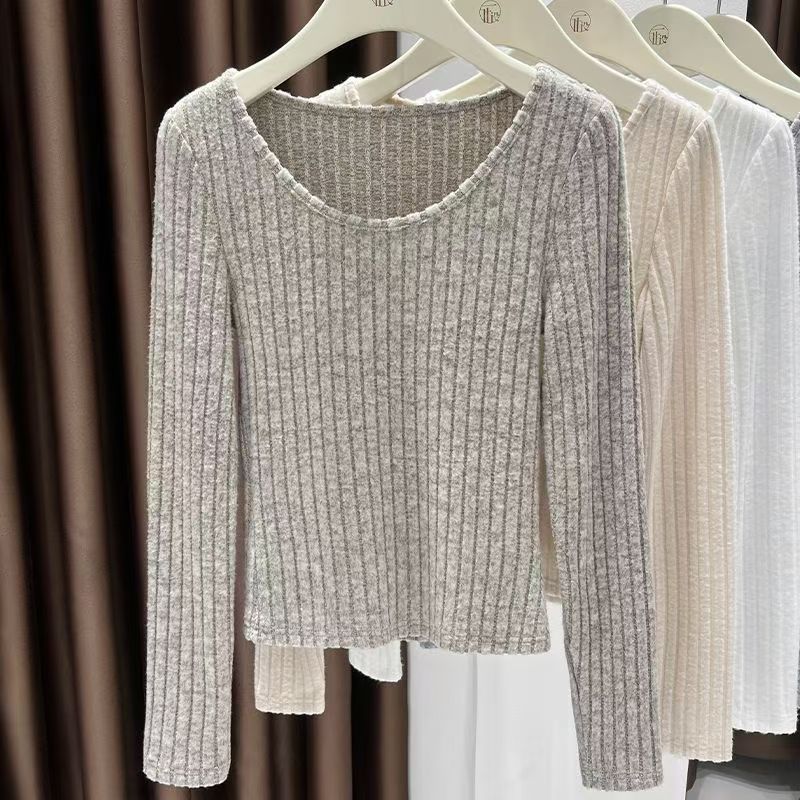 2025秋冬新款磨毛T恤女洋气圆领