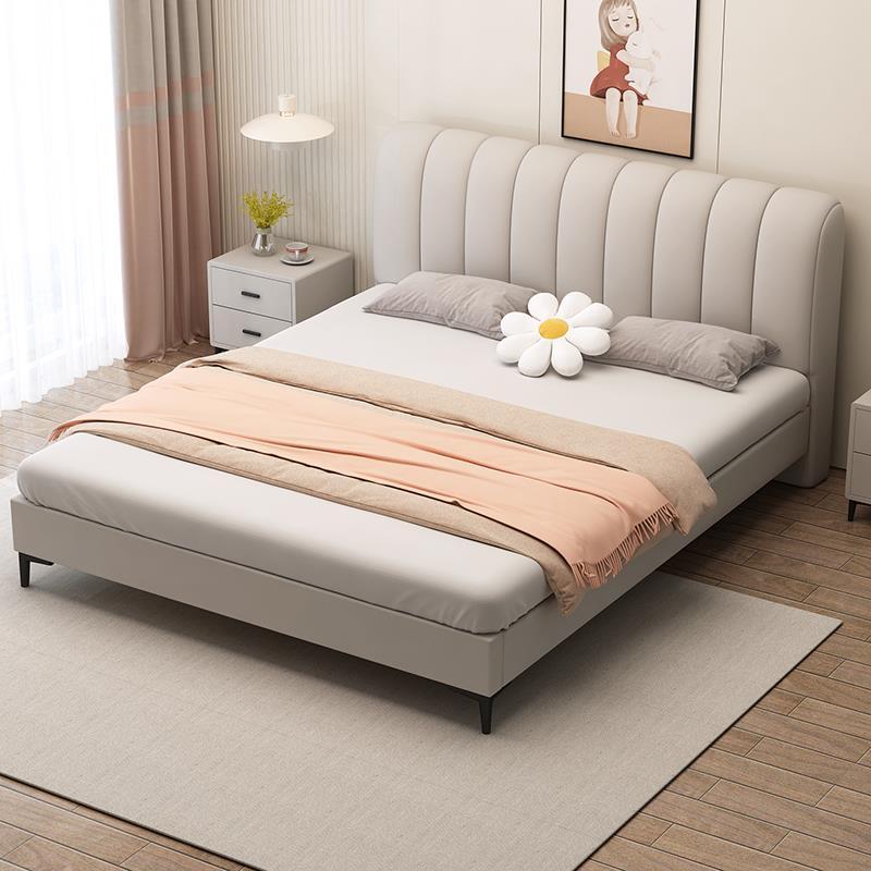 软包真皮床实木轻奢现代牛皮