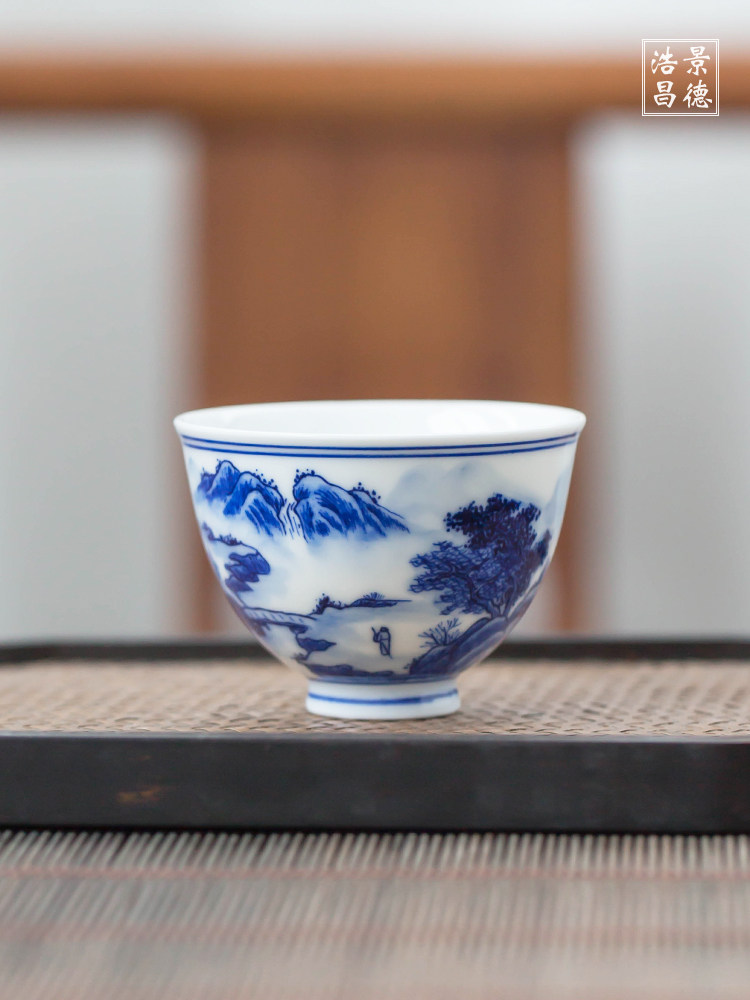 景德镇手工手绘青花瓷山水功夫茶杯陶瓷家用小号品茗鸡心单茶杯具,餐饮具,茶杯,淘宝优惠券,粉丝福利购,淘宝优惠卷