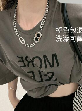 不掉色ins欧美个性夸张字母B钛钢项链冷淡风小众设计颈链配饰女潮