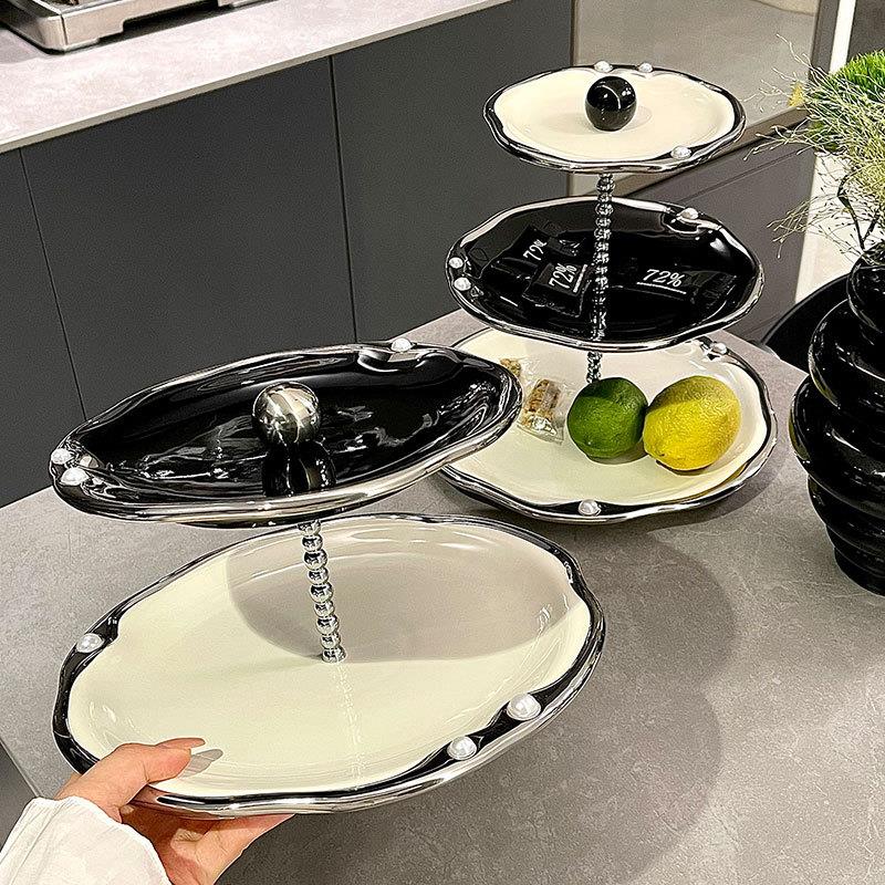 陶瓷水果盘子高颜值客厅茶几糖果盘ins风创意多层果盘家用蛋糕架