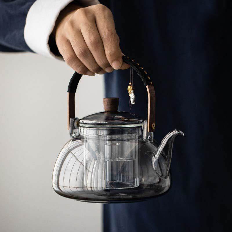 日式玻璃煮茶壶耐高温蒸煮两用家用办公提梁壶围炉煮茶电陶炉套装