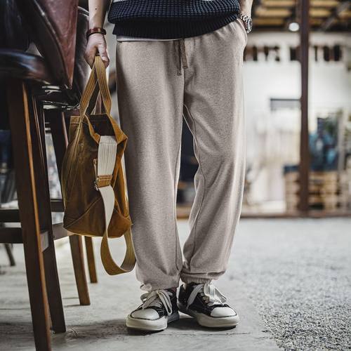 马登工装美式复古灰色刺绣卫裤休闲直筒束脚裤长裤子男秋