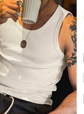 马登工装复古白色棉健身背心运动老头汗衫跨栏重磅螺纹坎肩打底男