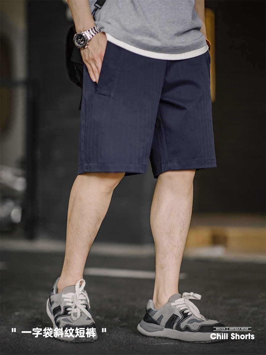 MADDEN CARGO AMERICAN CASUAL WOVEN TWILL TEXTURE SHORTS ELASTIC WAIST DRAWSTRING SOLID COLOR STRAIGHT CROPPED PANTS MENS SUMMER