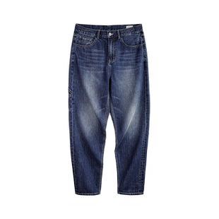 马登工装美式复古磨白伐木牛仔裤水洗丹宁宽松纯棉直筒长裤子男夏