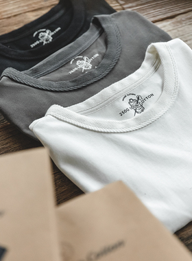 马登工装 美式复古重磅32支白色t恤内搭二本针夏季短袖打底衫男体