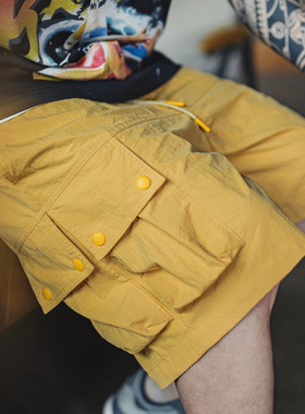 马登工装美式复古山系短裤黄色机能速干多口袋外穿薄款五分裤男夏