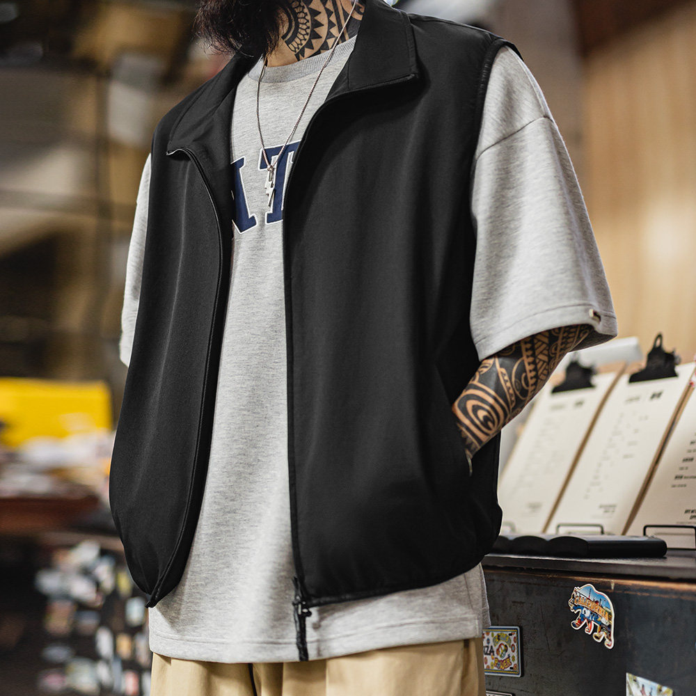 马登工装山系机能立领马甲黑色户外通勤叠穿轻薄款背心无袖男士夏,男装,常规马甲,淘宝优惠券,粉丝福利购,淘宝优惠卷