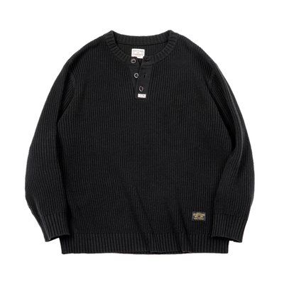 马登工装黑色针织亨利衫套头毛衣