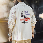 美式 棒球印花polo衫 拼接套头刺绣衬衫 马登工装 纯棉卫衣长袖 男春夏