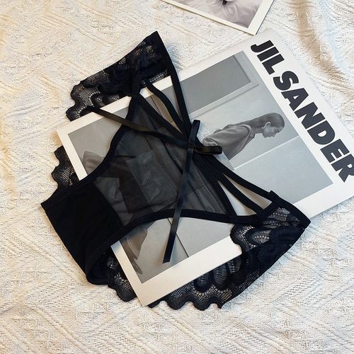 天使之翼性感蕾丝缎面内裤女纯欲风蝴蝶结提臀透气夏季镂空中腰