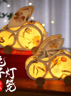 中秋节新款带轮子兔子灯笼发光儿童花灯成品古风手工diy手提宫灯