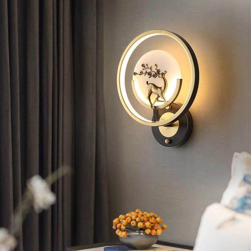 新中式全铜壁灯简约现代轻奢梅花鹿客厅背景墙楼梯书房卧室床头灯,家装灯饰光源,壁灯,淘宝优惠券,粉丝福利购,淘宝优惠卷