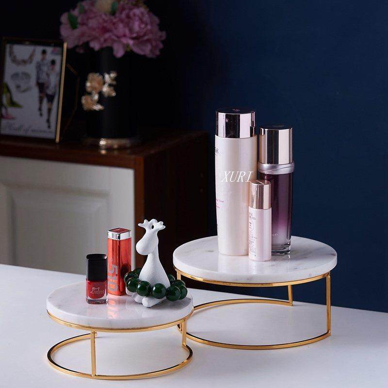 北欧风创意天然大理石圆形摆件展示架护肤饰品展示台美食摄影摆台,收纳整理,化妆品收纳架,淘宝优惠券,粉丝福利购,淘宝优惠卷