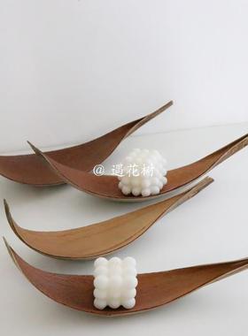 ins小众植物摆件天然木白色烛台托盘进口家居饰品工作室软装民宿