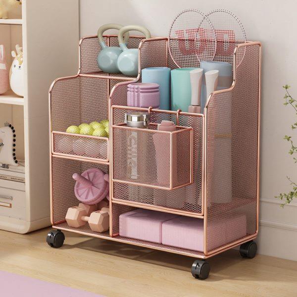 分层层架收纳筐置物架收纳瑜珈垫羽毛球拍家用健身器材可移动整理