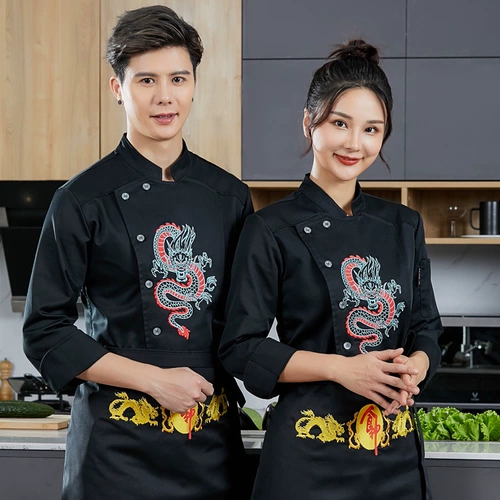 Рабочая одежда для повара высококачественной одежды, вышитая вышитая одежда Dragon осень и зимние отели открытые гостиничные шеф-повара.