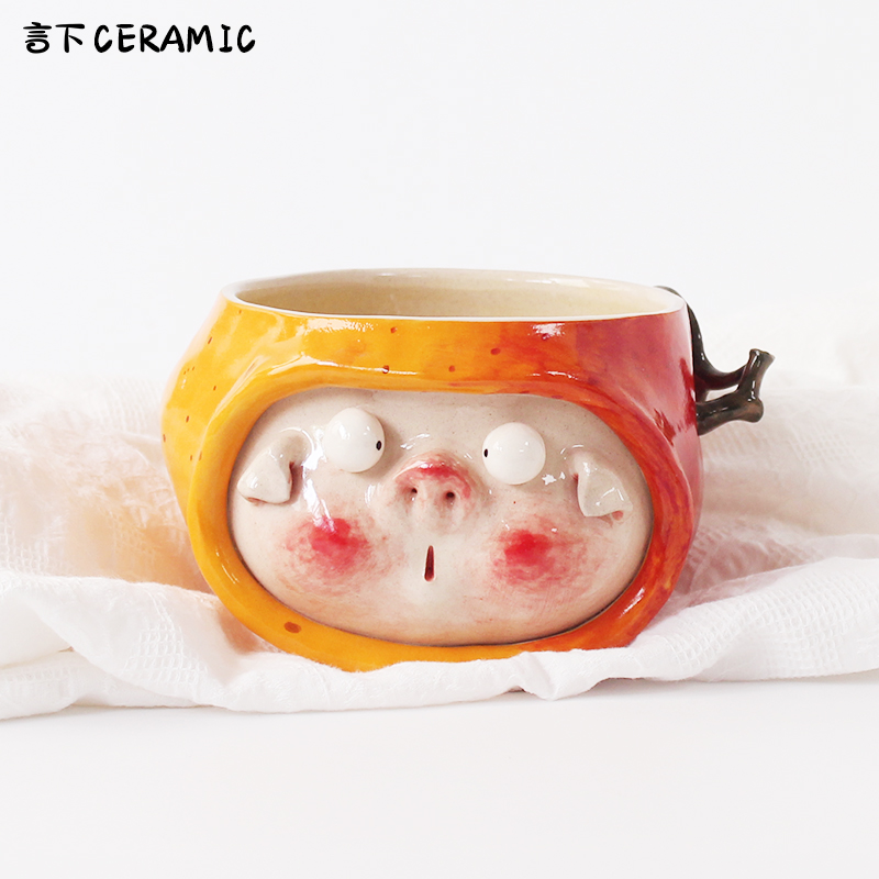 言下餐饮具芒果猪猪饭碗酸奶蔬菜水果沙拉碗可爱搞怪景德镇釉下彩