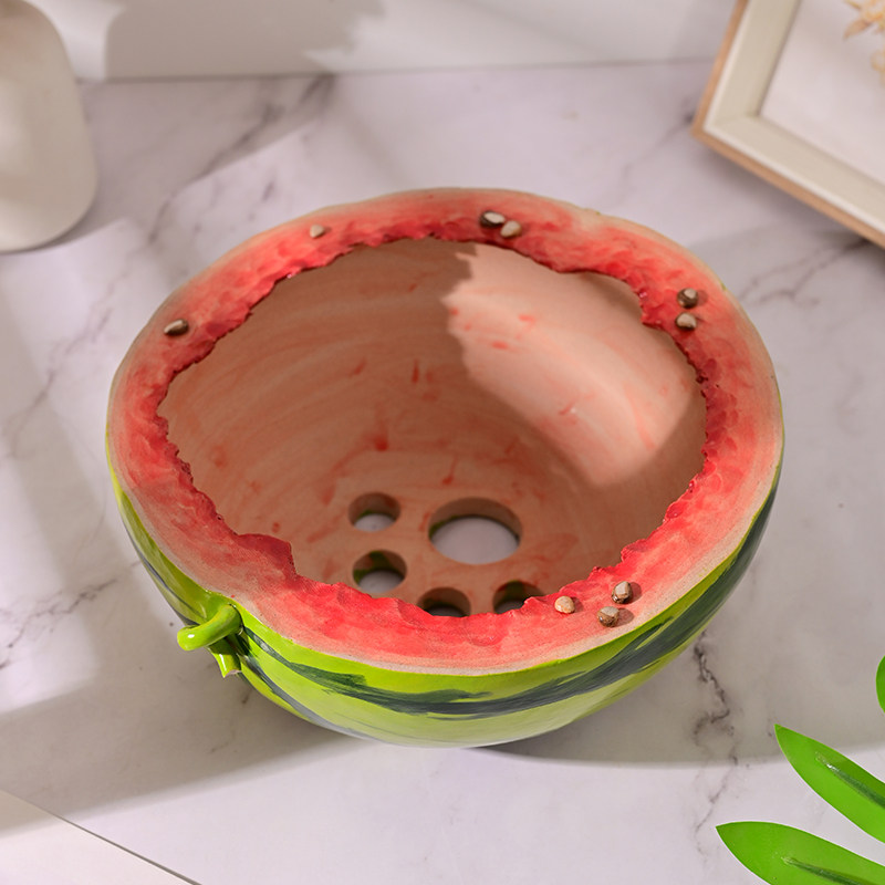 景德镇言下手绘大西瓜原创家居简约轻奢多专用肉花盆桌面摆件包邮