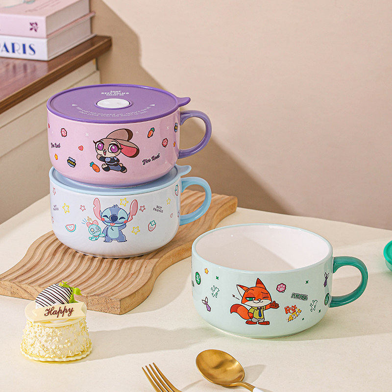 迪士尼疯狂动物城Q版萌趣泡面碗6英寸带盖卡通图案高颜值带手柄,餐饮具,泡面碗,淘宝优惠券,粉丝福利购,淘宝优惠卷