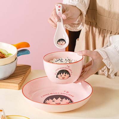 樱桃小丸子系列缤纷陶瓷餐具米饭碗4只装高温贴花卡通动漫米饭碗