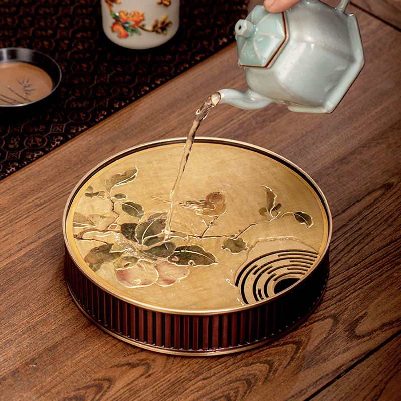 首欧黄铜迷你茶盘家用纯铜干泡盘小号轻奢蓄水小茶台圆形储水壶承,餐饮具,茶盘,淘宝优惠券,粉丝福利购,淘宝优惠卷