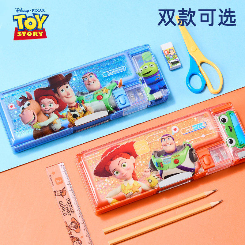 迪士尼玩具总动员文具盒小学生卡通流沙铅笔盒男多功能创意儿童笔盒一年级女孩大容量双层铅笔收纳盒文具用品