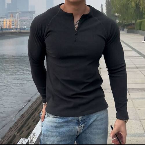 美式德绒保暖高弹长袖男拉链T恤健身修身运动显大训练服跑步