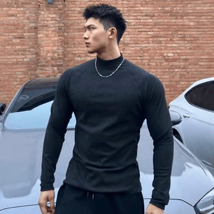 亲肤透气高弹纯色打底衫 美式 弹力修身 德绒健身运动半高领长袖 冬季