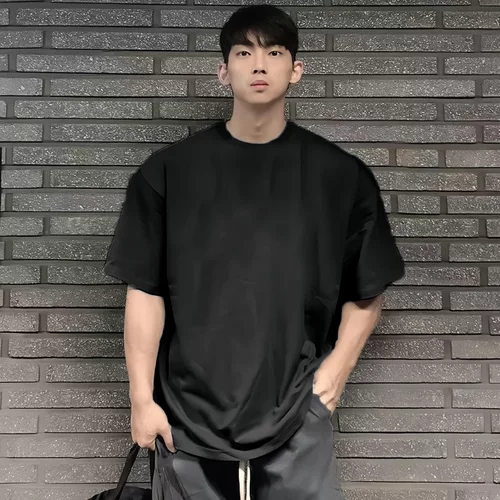 夏季宽松大码短袖T恤五分袖男运动肌肉训练休闲跑步健身衣服