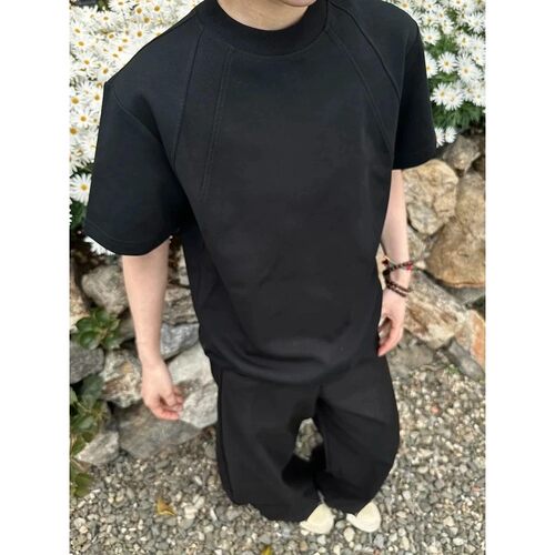 280g重磅运动休闲拼接短袖T恤男款夏季美式boxy版型抗褶硬挺半袖