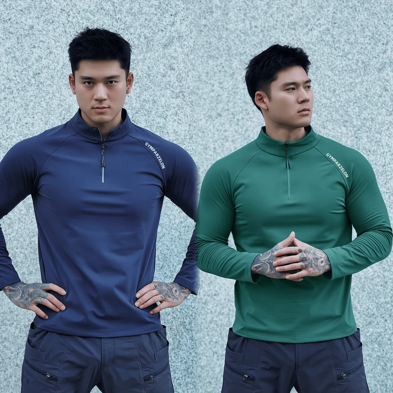 软壳立领半拉链运动健身长袖男速干宽松弹力跑步篮球训练骑行T恤