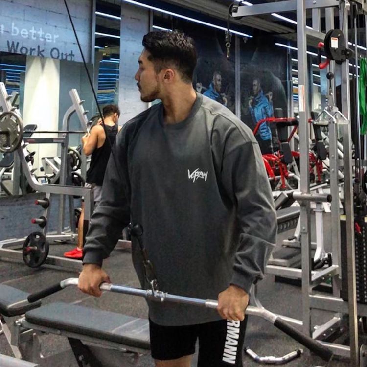 肌肉运动潮牌健身房器械训练长袖T恤男打底衣服宽松卫衣