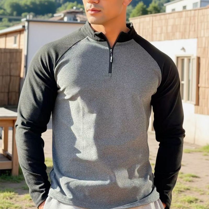 半拉链长袖t恤男款德绒保暖加厚立领运动打底衫弹力健身圆领内搭