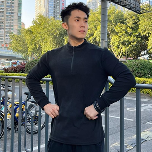 双面绒半拉链长袖 篮球兄弟训练圆领运动T恤保暖上衣 肌肉健身男士