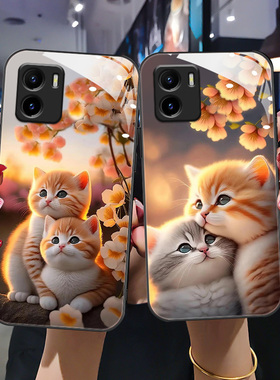 适用于vivoy10手机壳vivoy11新款钢化玻璃壳V2168A卡通V2236A全包软边vovo y12潮流vivi y10时尚女丫10猫咪潮