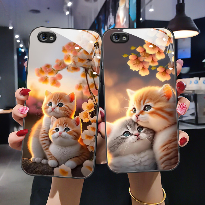 时尚女款猫咪钢化玻璃手机壳