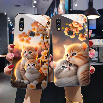 适用于vivonex3手机壳NEXS新款钢化玻璃壳nexa全包软边边屏幕指纹卡通后指纹时尚女V1924A高级V1950A创意猫咪