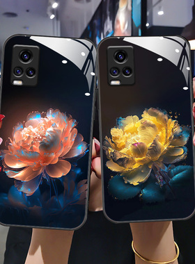 适用于vivov21手机壳vivov20/v20pro/v20se新款玻璃壳vivov20e4G时尚女v21e5G高级奢华vovi全包v20网红花朵潮