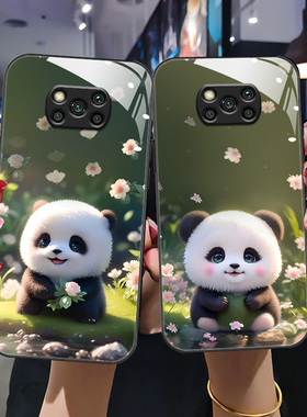 适用于小米pocoF2pro手机壳pocox3新款玻璃壳pocox3nfc+/pocom4pro/pocom3/pocox3卡通简约潮可爱网红时尚女