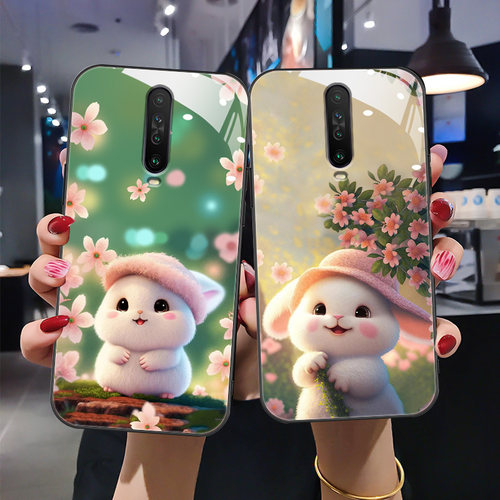 卡通兔钢化玻璃手机壳
