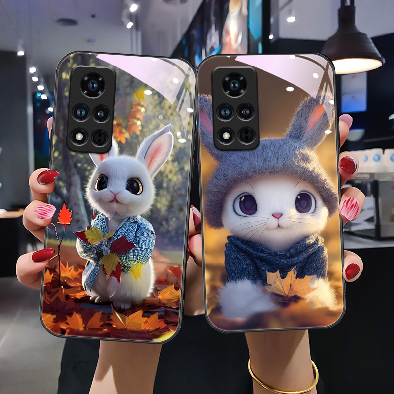 高清彩绘卡通兔钢化玻璃手机壳