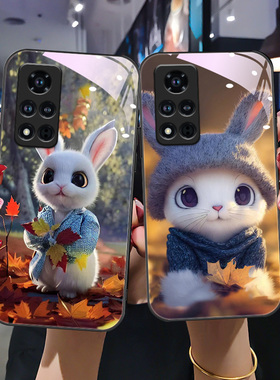 适用于华为荣耀v40手机壳5G新款保护套yok一an10钢化膜honorv40卡通兔rongyao创意huawei可爱v四十全包V40潮