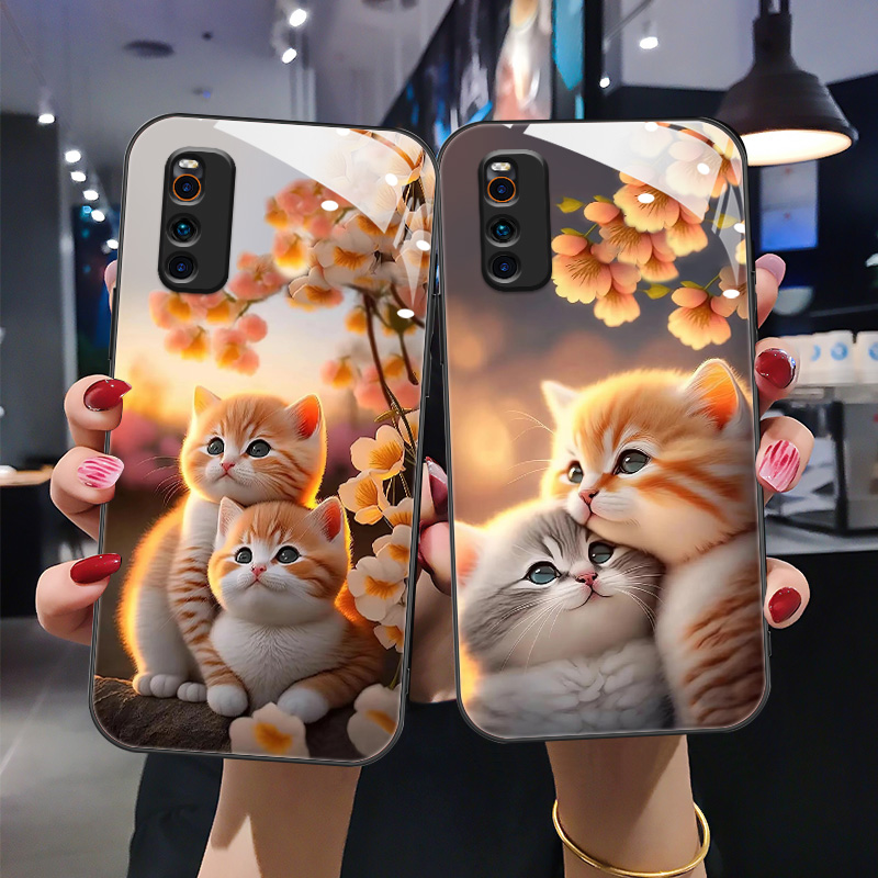 时尚女款猫咪钢化玻璃手机壳