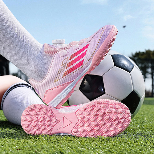 女童足球鞋夏季儿童体育课运动鞋女孩旋转纽扣网面透气男童运动鞋