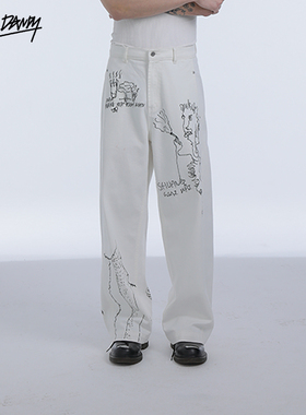 DozeDandy日子还得过|涂鸦印花直筒白牛仔裤